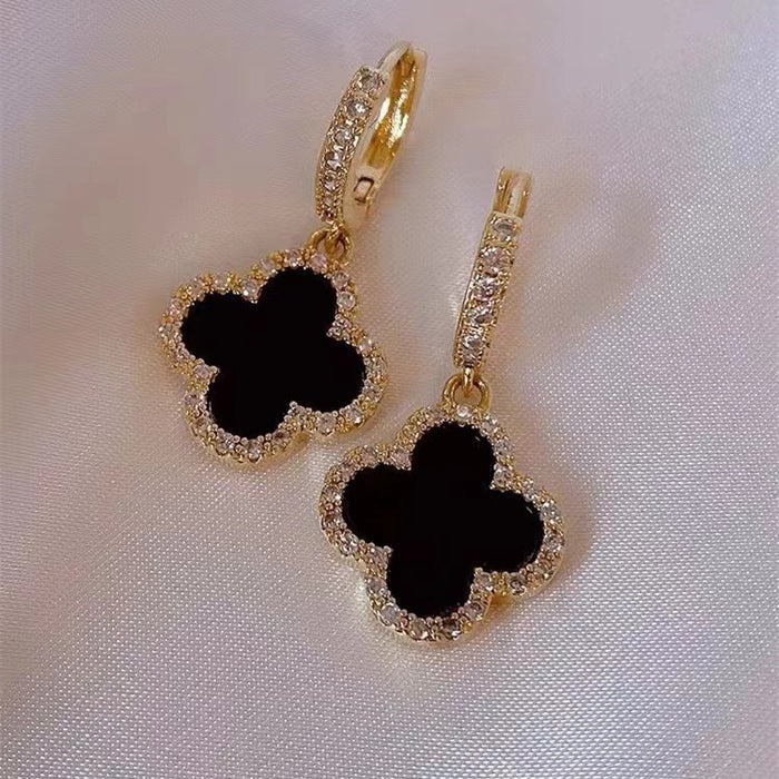 Wholesale Four leaf clover earrings, women's high-end classic earrings, copper gold-plated light luxury sparkling diamond zircon earrings
