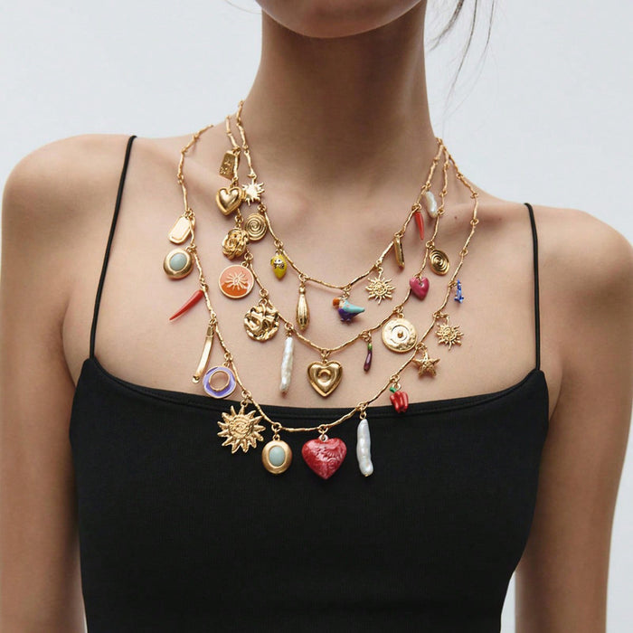 Wholesale Bohemian Heart Bird Pearl Multi-Layer Necklace