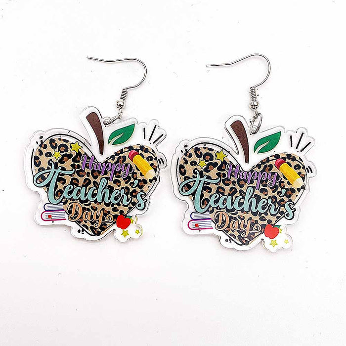 Wholesale Teacher's Day Leopard Print Pencil Acrylic Earrings JDC-ES-Chengy040