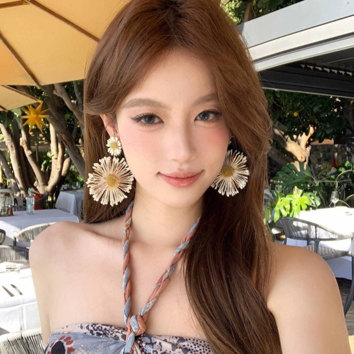 Wholesale Holiday style sunflower earrings exaggerated women' s seaside travel photo earrings
