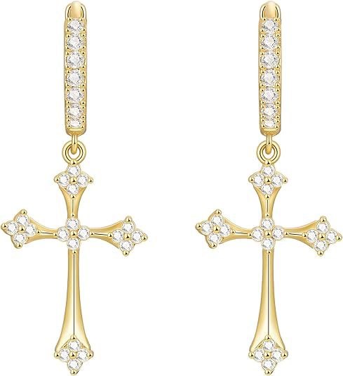 Wholesale Cross pendant earrings, copper plated genuine gold ear buckles, high-end and light luxury accessories