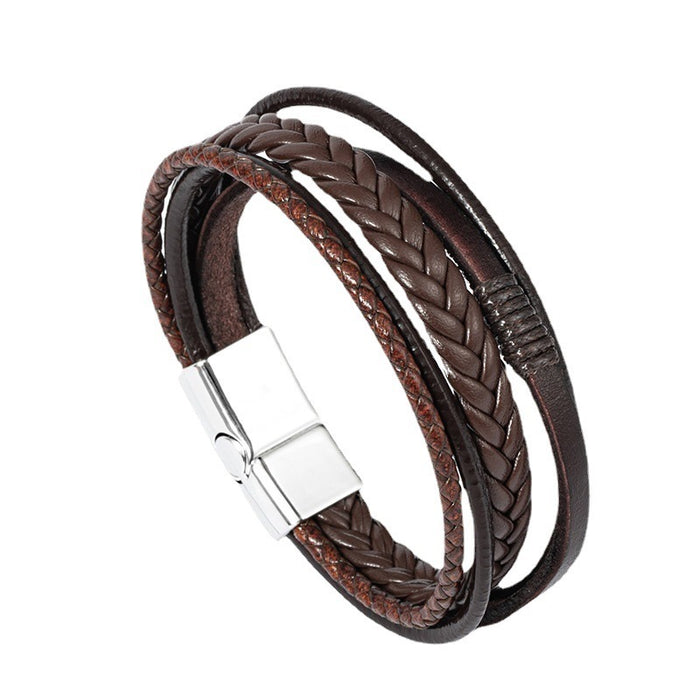 Wholesale Retro Leather Bracelet Fashion Simple Style Alloy Magnetic Buckle Hand-woven Men's Bracelet Personality Jewelry JDC-BT-XH009