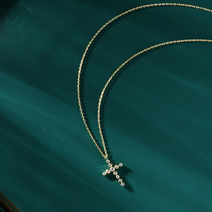 Wholesale s925 Silver Plated 14K Gold Believe Cross Shines with Diamond Necklace