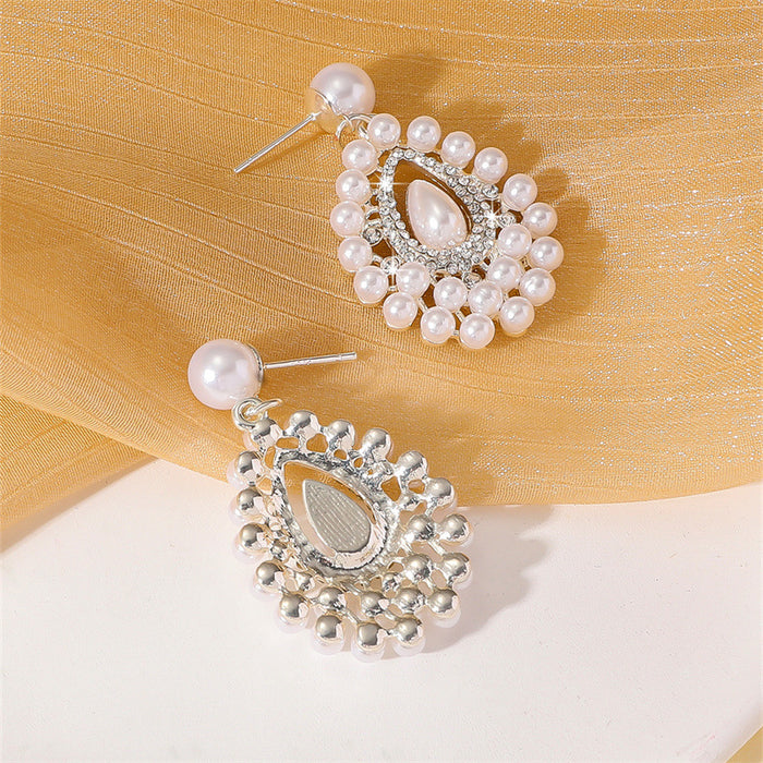 Wholesale Rhinestone Drop Pearl Earrings Silver Party Jewelry Accessory MOQ≥2