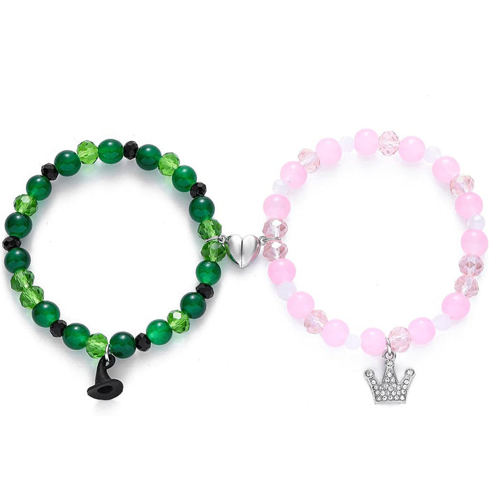 Wholesale 2Pcs Movies  Pink Green Bracelet Necklace Beaded Magnetic Friendship Bracelet