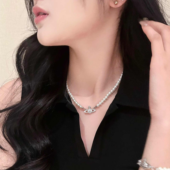 Wholesale Pearl necklace, high-end sweater chain, light luxury, fashionable design, collarbone chain
