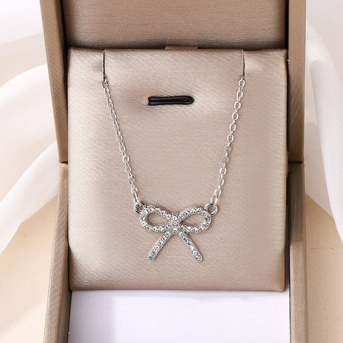 Wholesale Butterfly Knot Pendant Alloy Diamond Necklace Women's Style
