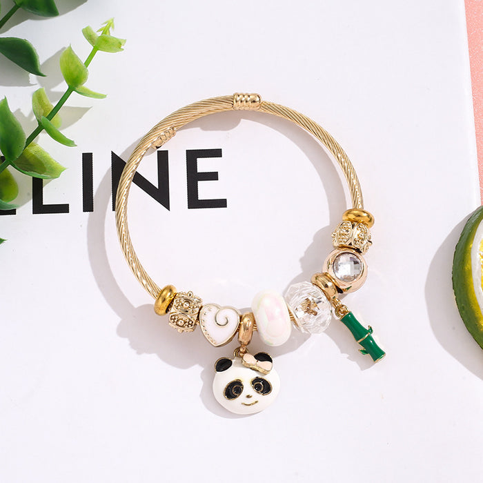 Wholesale Trendy Cartoon Panda Pendant Bracelet Stainless Steel Women' s Jewelry Gift Resale