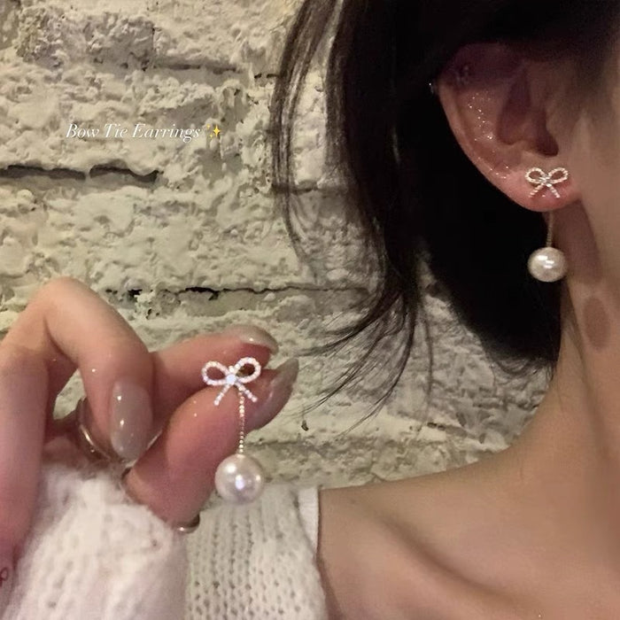 Wholesale Butterfly knot imitation pearl tassel earrings, light luxury temperament, earrings, earrings, studs, earrings