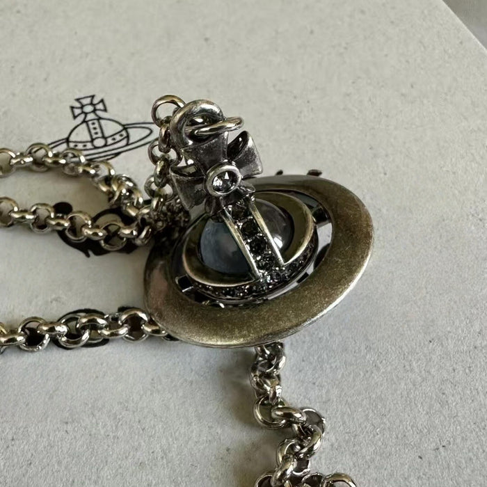 Wholesale Gray Orb Planet Necklace for Women Saturn Pendant Sweater Chain