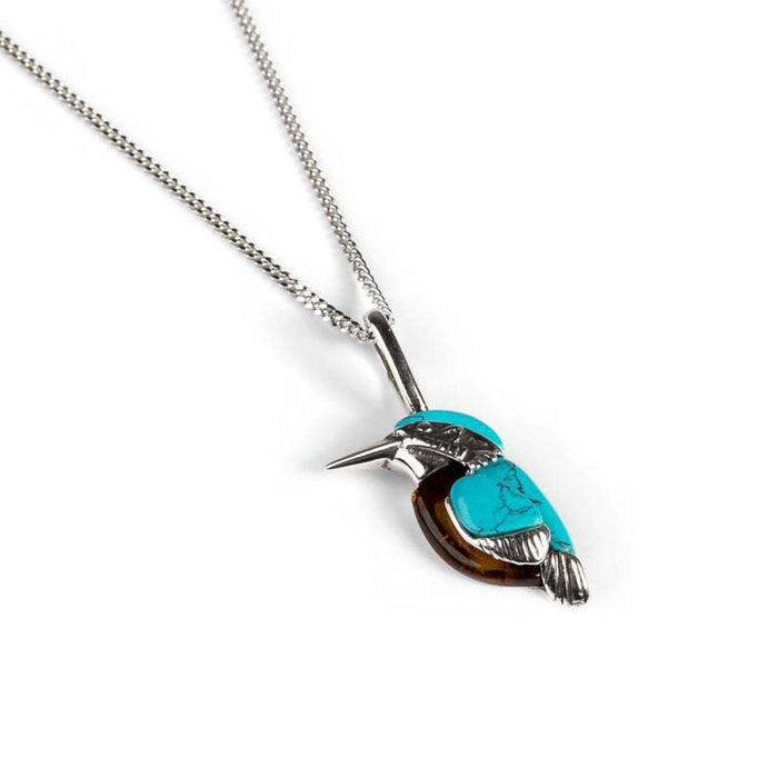Wholesale Retro silver natural style turquoise bird necklace