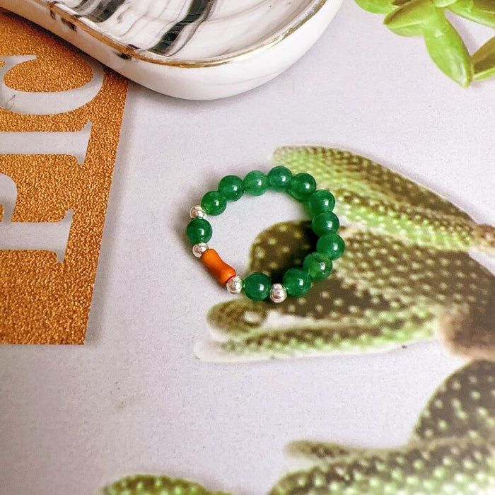 Wholesale Strong light freshwater pearl ring, retro red agate index finger ring, elastic rope ring, stackable ring