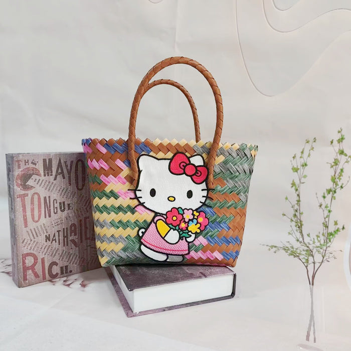 Wholesale Woven Basket Bag Shoulder Hand Bag Cute Rattan Cloth Cartoon Woven Bag