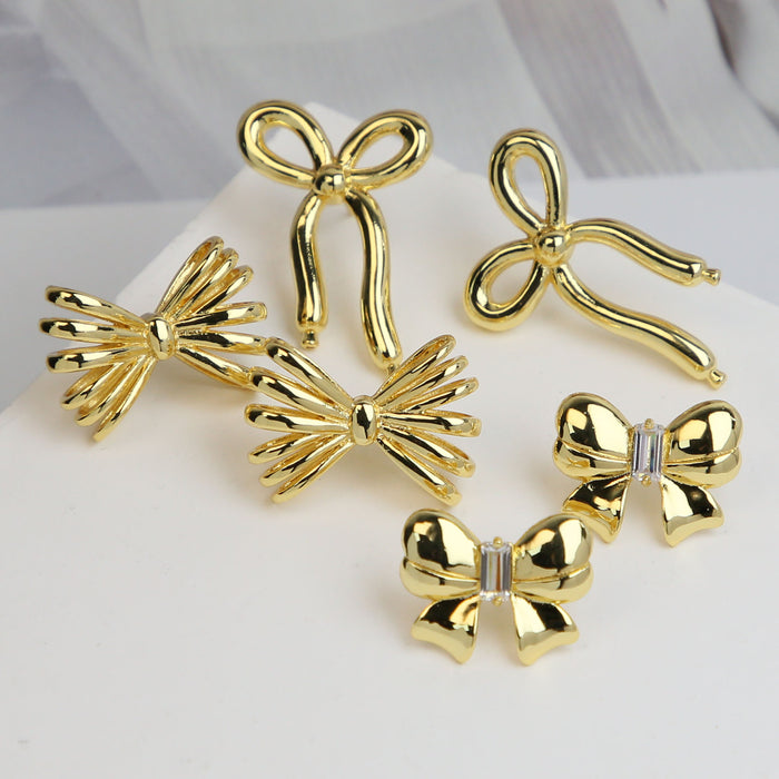 Wholesale 2PCS 18K Gold Brass Zircon Bow Earrings JDC-ES-BaiYi016