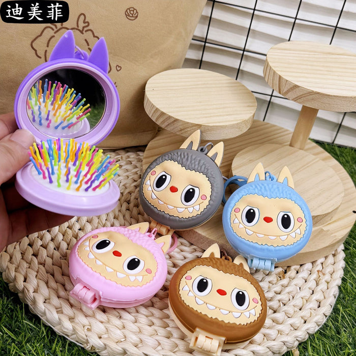 Wholesale Folding Cute Rab Cloth Dressing Mirror Keychain Pendant Girl' s Portable Cartoon Makeup Mirror Small Mirror Gift