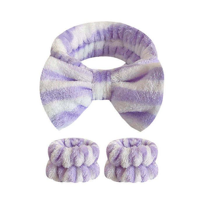 Wholesale Leopard Print Bow Striped Headband Wrist Strap Set Face Wash Mask Headband Flannel Hair Accessories