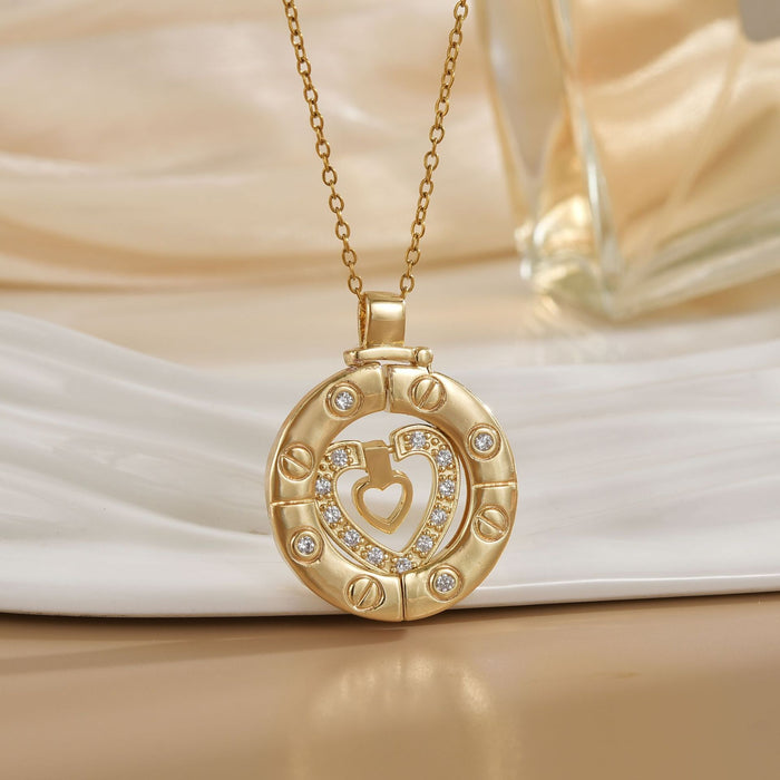 Wholesale Heart-shaped element,  circular hollowed-out titanium steel clavicle necklace