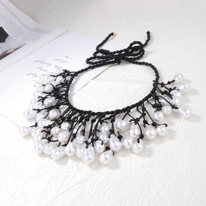 Wholesale Braided Rope Necklace Irregular Imitation Pearl Pendant Clavicle Chain