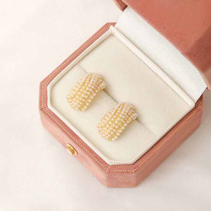 Wholesale Gold woven earrings luxury niche high-end earrings wholesale temperament silver needle new light luxury earrings wheat ear