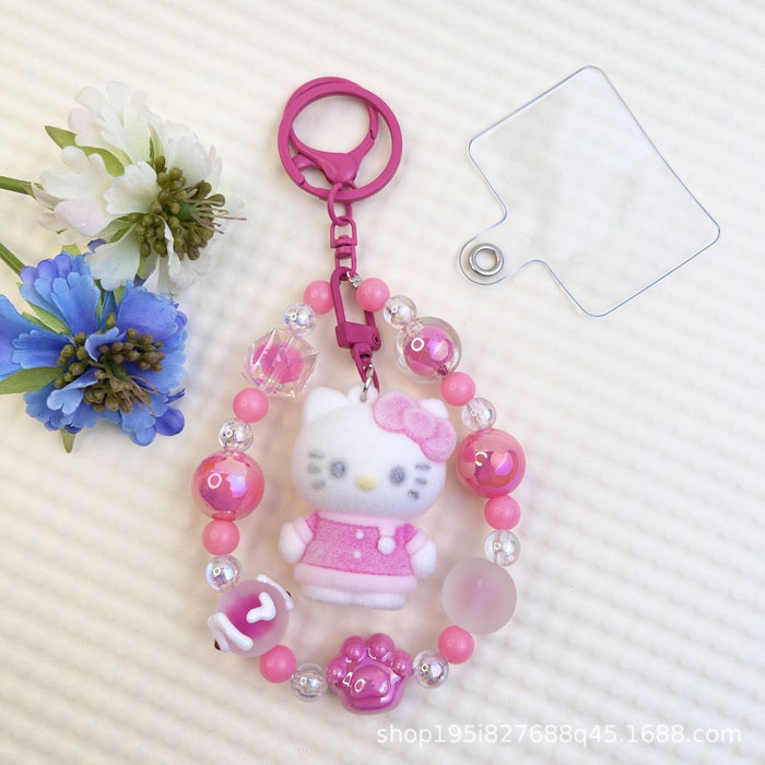 Wholesale Flocked kitten fun girly colorful beaded mobile phone chain keychain bag doll pendant accessories