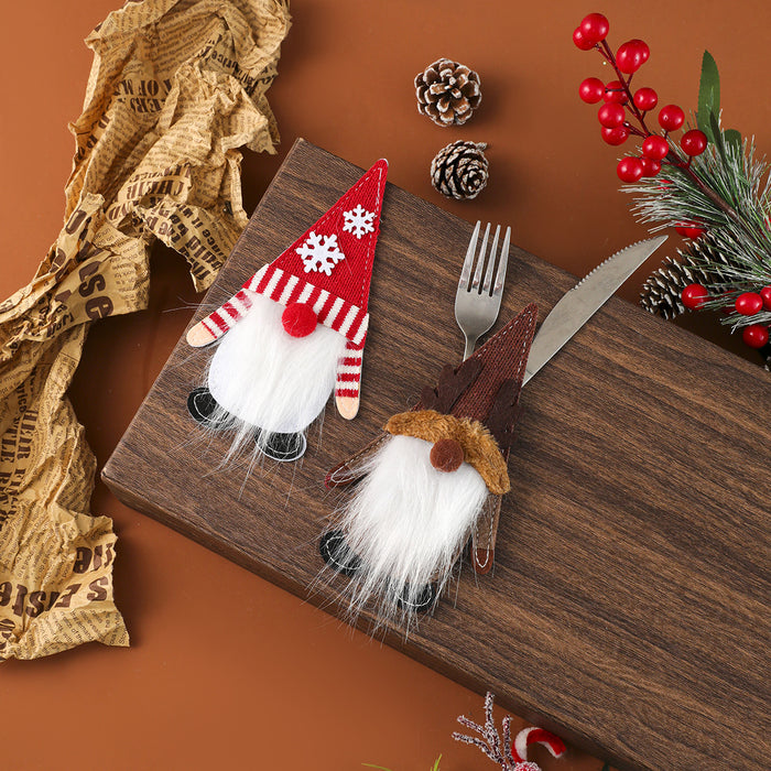 Wholesale Felt Cloth Knife and Fork Set Faceless Elderly Knife and Fork Set Decoration Christmas Home Table Decorations