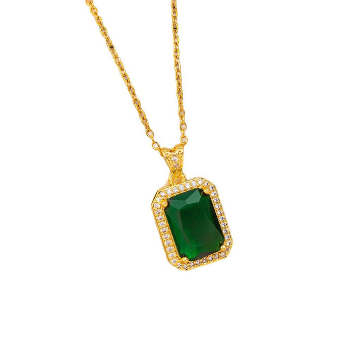 Wholesale Geometric Copper Inlaid Zircon Pendant Necklace Gold Plated Titanium Steel Layering Jewelry MOQ≥2