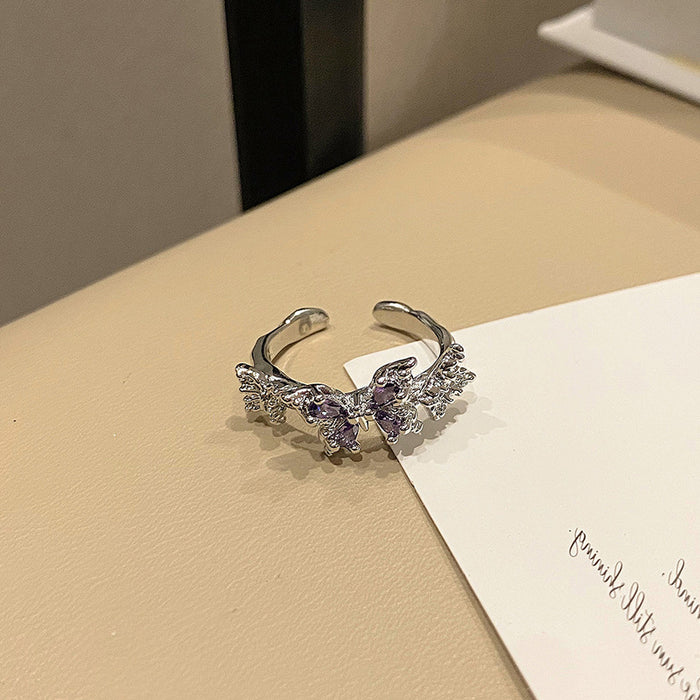 Wholesale Exquisite niche zircon butterfly diamond ring with minimalist layering style and versatile ring accessories