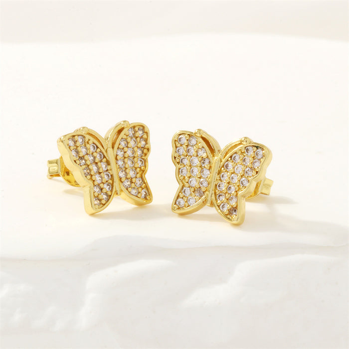 Wholesale 18K Gold-plated Copper-plated Zircon Heart-shaped Earrings JDC-ES-TianYi005