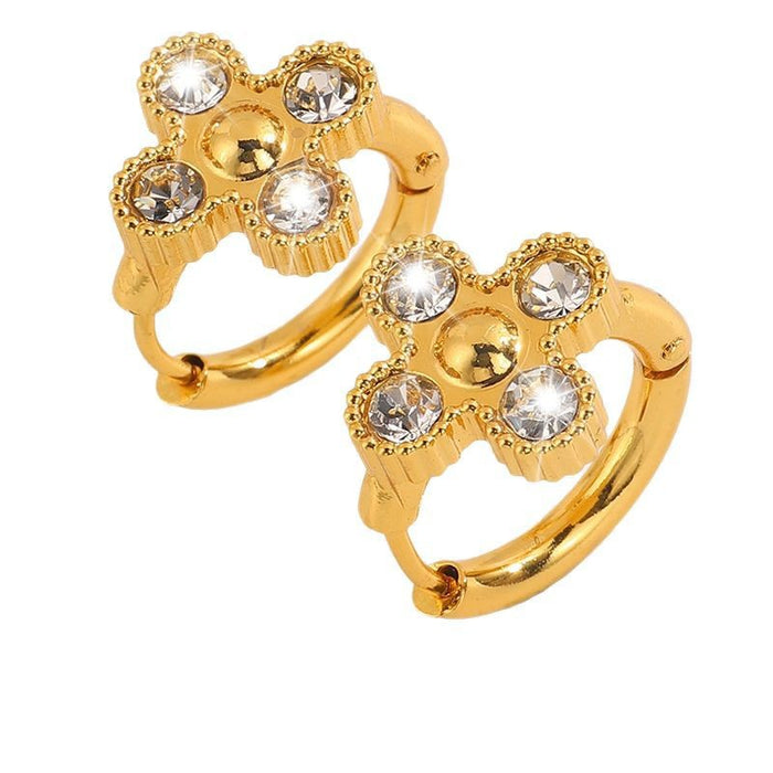 Wholesale Titanium steel diamond studded clover earrings with light luxury design and fashionable ear buckle