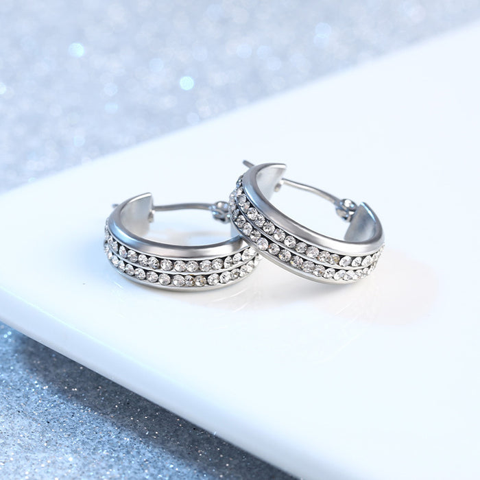 Wholesale Popular small circle diamond studded ear studs with electroplating, personalized trend, double row diamond stainless steel earrings