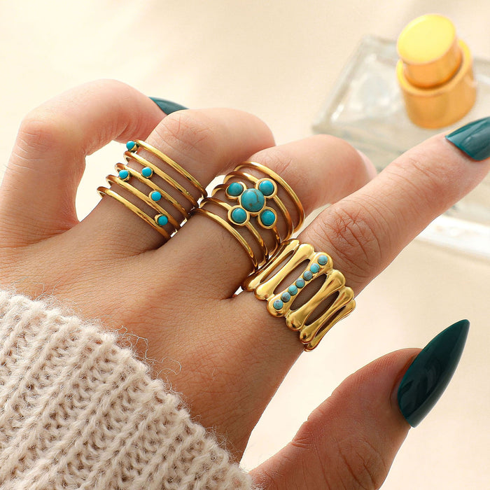 Wholesale Stainless Steel Gold Turquoise Rings