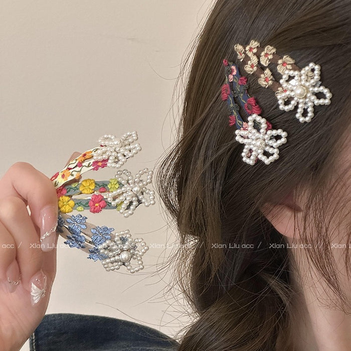 Wholesale Colorful beaded flower hair clip, new high-end headwear, forehead bangs, side clips with broken hair