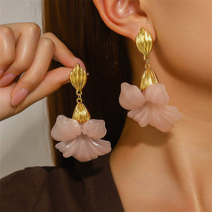 Wholesale French Retro Flower Ear Studs Trendy Pink Boutique Jewelry Accessory MOQ≥2