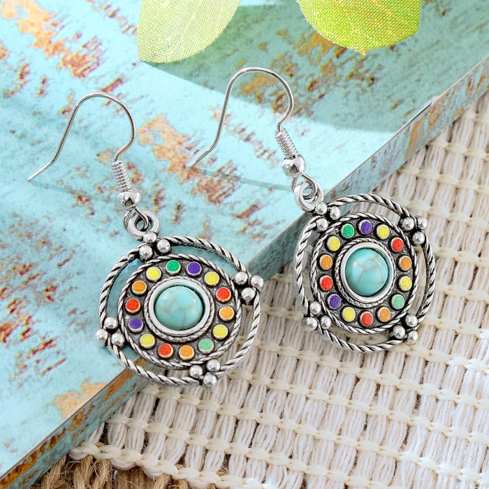 Wholesale 2pcs Vintage Ethnic Style Turquoise Earrings Bohemian Jewelry