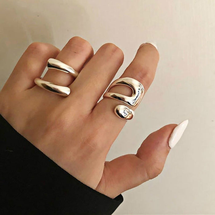 Wholesale Exaggerated lines gold irregular teardrop ring set