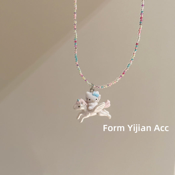 Wholesale Cartoon necklace for girls, colorful bead accessories, cute summer necklace, necklaces for girls