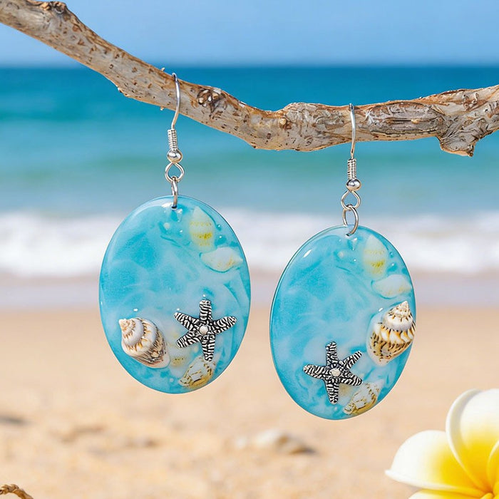 Wholesale Ocean Theme Acrylic Drop Earrings Turtle Starfish Pattern Boutique Jewelry