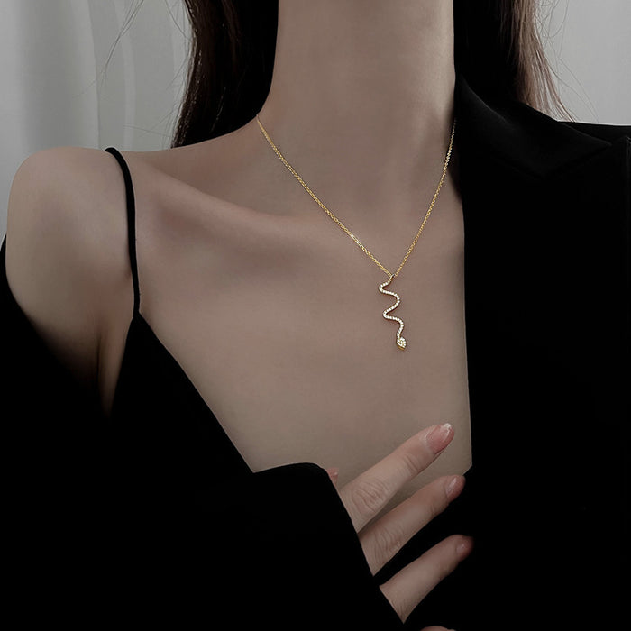 Wholesale New light luxury sparkling diamond snake necklace with niche design, personalized temperament, collarbone chain, versatile sweater chain, neck chain