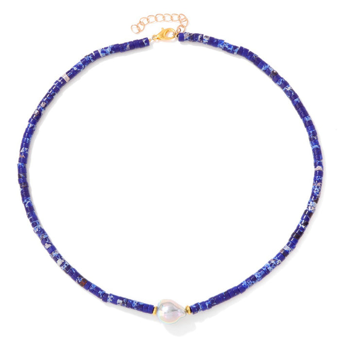 Wholesale Irregular shaped pearl necklace with stone and wheel shaped beads a clavicle chain