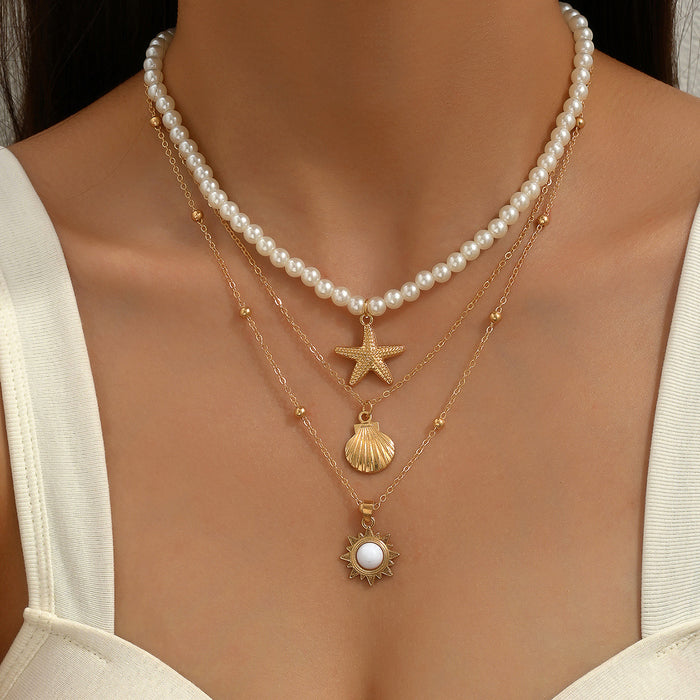 Wholesale Zinc Alloy Layered Necklace with nut Tree Starfish Flower Pendant