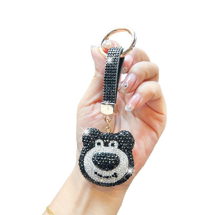 Wholesale Diamond-studded cartoon keychain,  stylish sparkling bear head car pendant,  exquisite bag charm