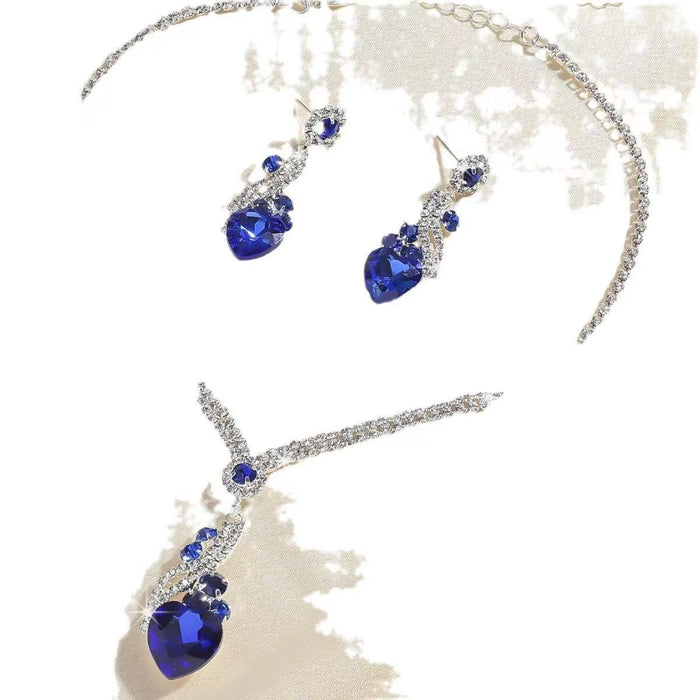 Wholesale Blue rhinestone necklace and earring set