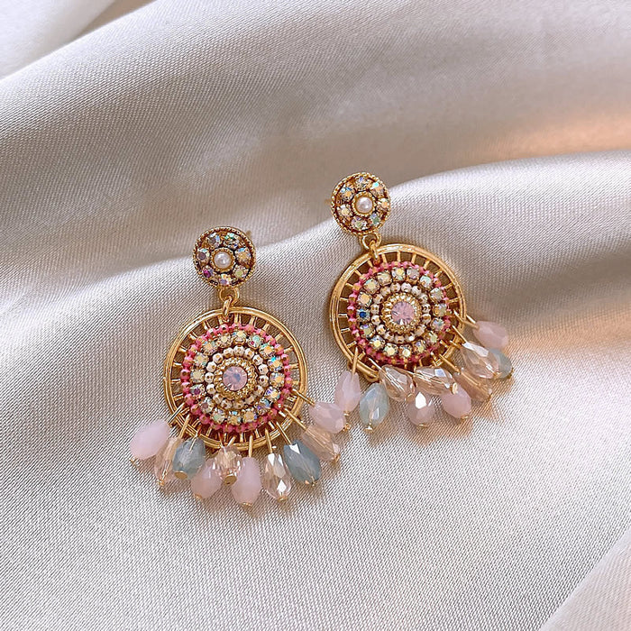 Wholesale Silver Needle Diamond Crystal Diamond Tassel Earrings High Sense Earrings Ethnic Style Retro Earrings