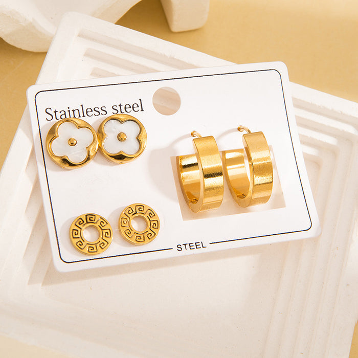 Wholesale Stainless Steel Pearl Heart Flower Earrings Set