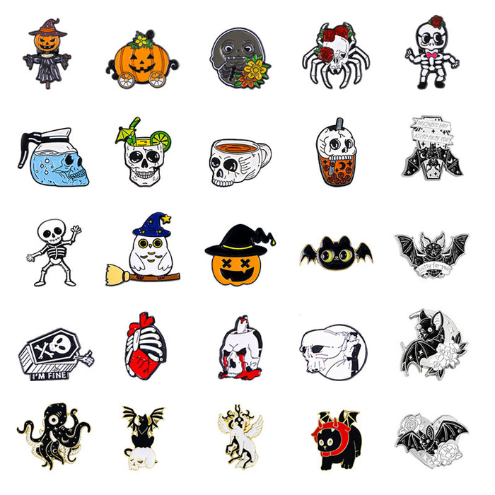 Wholesale  Series Brooch Pumpkin Skull Ghost Alloy Oil Dropping Metal Cartoon Punk Horror Badge