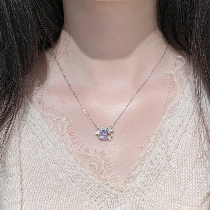 Wholesale Light luxury high-end purple diamond necklace with full diamond inlay, niche unique design, versatile temperament, collarbone chain