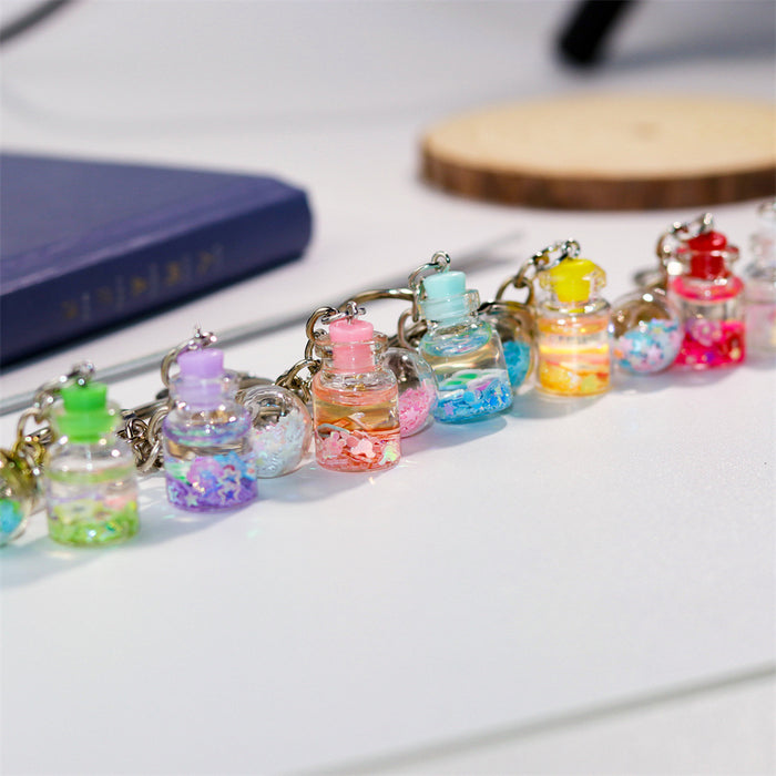 Wholesale Creative Keychain Girl Student Cute Flower Flowing Sand Bottle Key Pendant Bag Accessories Decorative Advertising Gift