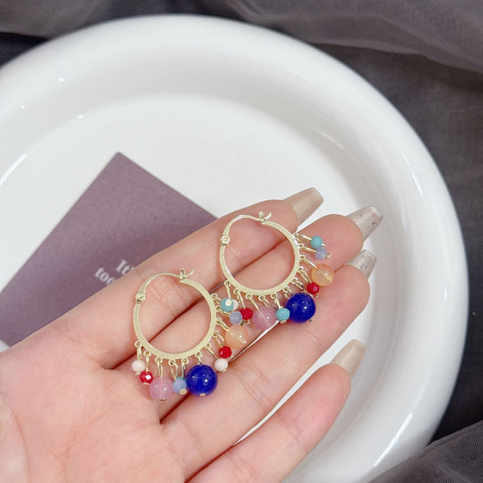 Wholesale Colorful bead tassel earrings with personalized design and unique temperament, trendy and atmospheric earrings