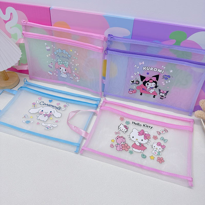 Wholesale 10pcs/ pack A4 Double-Layer Mesh Zipper Bag File Folder