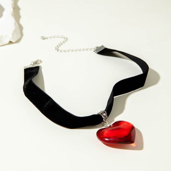 Wholesale Gothic  Red Glass Heart Pendant Handwoven Rope Necklace Fashion Accessory MOQ≥2